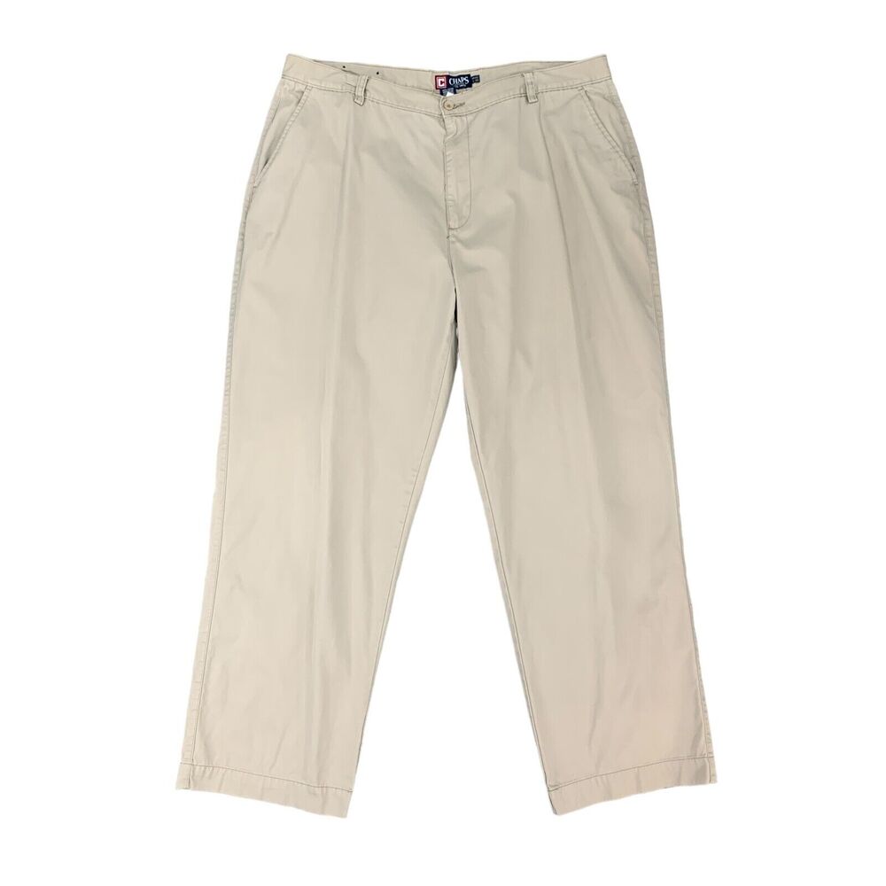 Vintage Chaps Pants Mens 42x31 Stone Beige Cotton Flat Front Pockets Chino